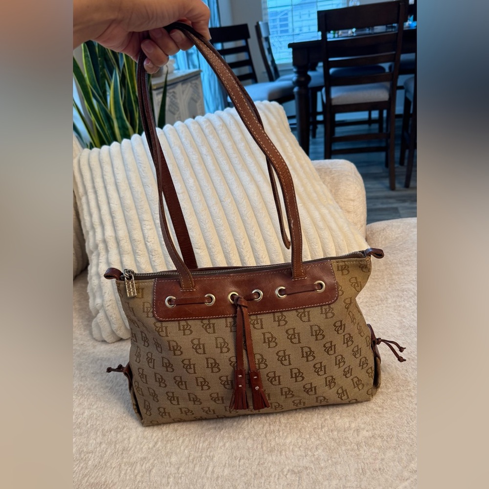 Dooney & Bourke Tan and Brown Shoulder Bag with Classic Design